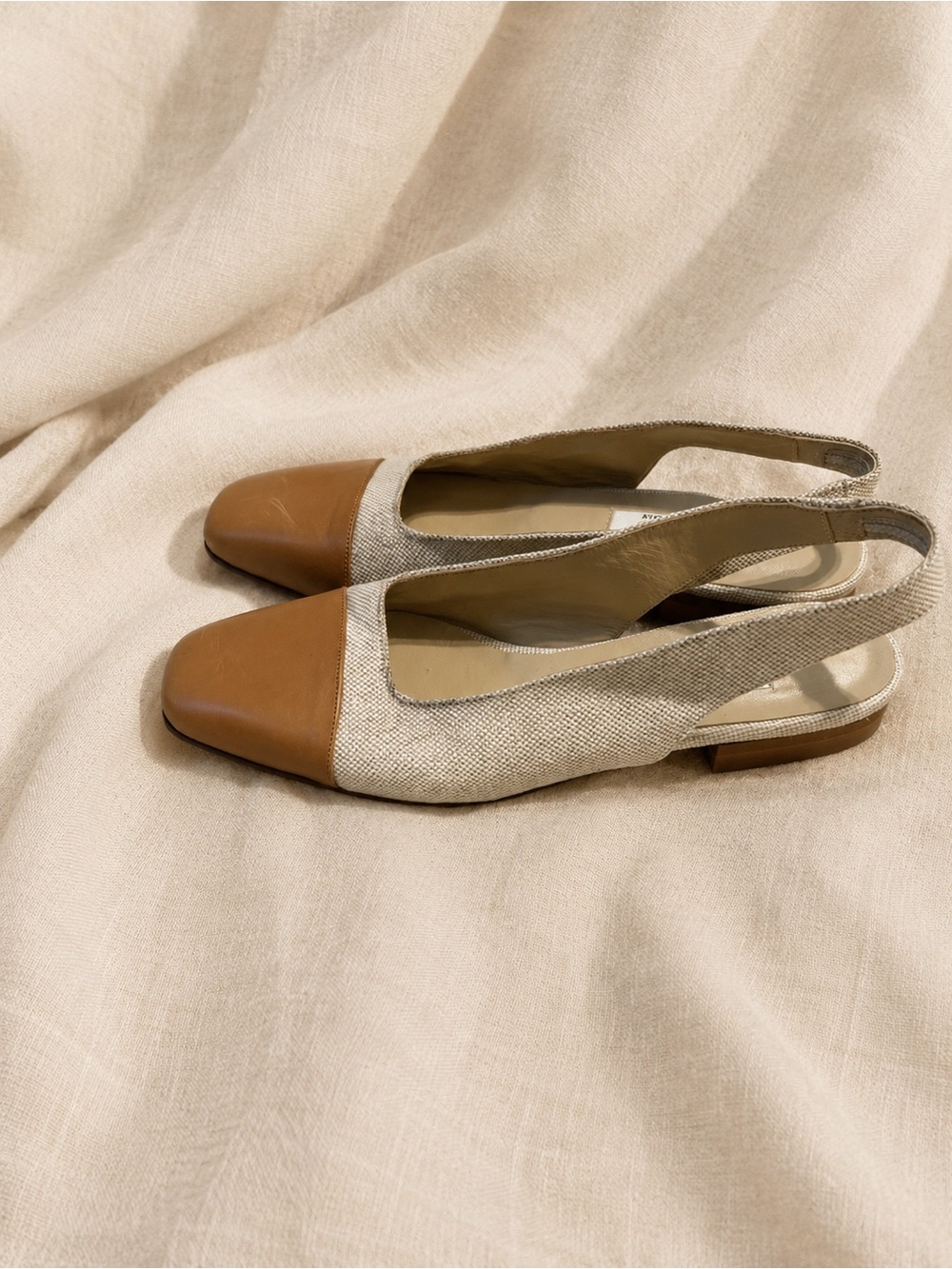 Talbort two tone Beige and tan Slingback leather Flats